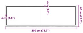 sötétbarna kezelt tömör tölgyfa asztallap 200x60x(2-4) cm