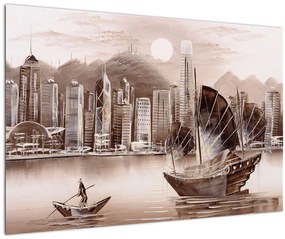 Kép - Victoria Harbour, Hong Kong, szépia hatás (90x60 cm)
