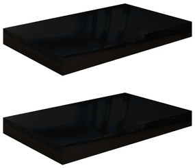 2 db magasfényű fekete MDF lebegő fali polc 40 x 23 x 3,8 cm