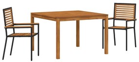 vidaXL Kert étkező szett 3 pcs Fekete Tömör Akácfa