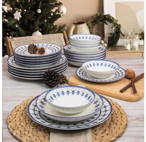 24 darabos fehér/kék porcelán étkészlet