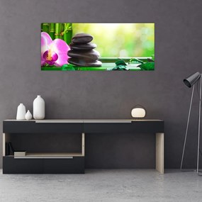 Kép a masszázs kövek és orchideák a vízen (120x50 cm)