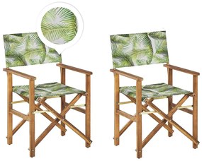 Világosbarna kerti szék kétdarabos szettben szürke/pálmaleveles huzattal CINE Beliani