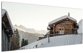 Kép - hegyi kunyhó a hóban (120x50 cm)