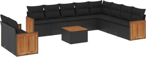 vidaXL 11 részes fekete polyrattan kerti ülőgarnitúra párnákkal