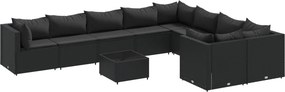 vidaXL 10 részes fekete polyrattan kerti ülőgarnitúra párnákkal
