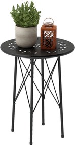 Outsunny Kerti Asztal Ø40 x 50cm, Időjárásálló Acél Teraszasztal Virágmintás Védőtalppal, Kerek Étkezős Asztal Kültérre, Kempingasztal Kert Terasz Erk