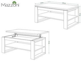 Mazzoni NUO Sonoma Tölgy/Fehér Matt - MODERN DOHÁNYZÓASZTAL MEGEMELHETŐ ASZTALLAPPAL