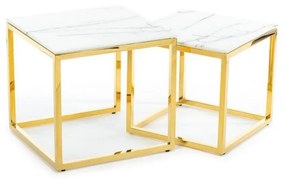 HowHomely KÉSZLET 2x Kávésasztal LIGHT 42x45 cm arany/fehér márvány DD0385