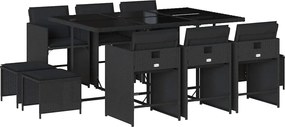 vidaXL 11 részes fekete polyrattan kerti étkezőgarnitúra párnákkal