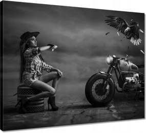 Vászonkép 50x40 Motorkerékpár és a lány
