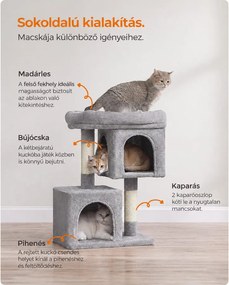 FEANDREA macskakaparó 2 barlanggal és nagy kilátóval, 74 cm – világosszürke