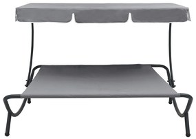 vidaXL szürke kültéri napozóágy napellenzővel