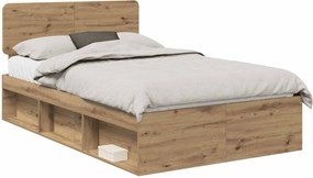 vidaXL Ágykeret fejtámlával Művészi tölgy 135 x 190 cm Tömör fenyőfa