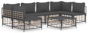 7 részes antracitszürke polyrattan kerti ülőgarnitúra párnákkal