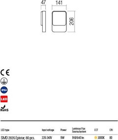 REDO 90127 COLLIN Modern Kültéri Fali Lámpa LED IP54