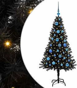vidaXL Karácsonyfa 150 LED-del állvánnyal Fekete 150 cm PVC