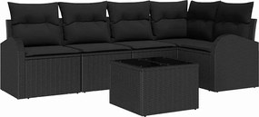 vidaXL Kerti Kanapé Szett párnával tárolóval 6 pcs Fekete polirattan