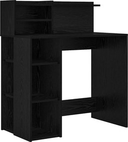 vidaXL Asztal polcokkal Fekete tölgy 90 x 48 x 101,5 cm Faanyag