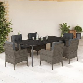7 részes szürke polyrattan kerti étkezőgarnitúra párnával