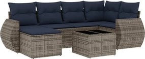 vidaXL 7 részes szürke polyrattan kerti ülőgarnitúra párnákkal