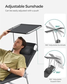 Összecsukható napozóágy napellenzővel 53 x 193 x 29,5 cm, 150 kg-ig terhelhető