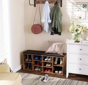 GABI cipősszekrény párnázott ülőkével, 10 rekesz, 104x30x48cm, fekete/sötét barna Jurhan