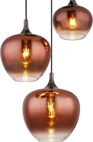 Globo 15548-3HG Függeszték fekete matt fém, fekete-króm fém, réz színű/átlátszó színátmenetes üveg búra, fekete textil kábel, ø: 480mm, M: 1200mm, búrák átmérője: 1 x 18, 24, 29 cm, 3x E27 40W 230V izzók nélkül
