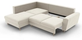 Bézs bársony kinyitható tárolóhelyes sarokkanapé (bal oldali-L alakú) Kyoto – Cosmopolitan Design