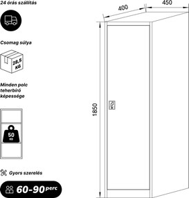 Zárható kartotékszekrény iratokhoz, antracit-piros, 450x1850x400 mm: ALEX
