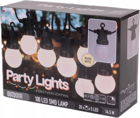 Fényfüzér 20 Led Meleg Fehér Kert Terasz Erkély 1000 CM