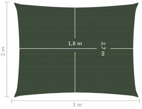 sötétzöld HDPE napvitorla 160 g/m² 2 x 3 m