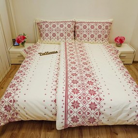 Etnico bordó pamut lepedők TiaHome - 1x Párna 90x70cm, 1x Paplan 140x200cm
