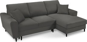 Sötétszürke kordbársony kinyitható tárolóhelyes sarokkanapé (jobb oldali-heverő résszel) Kyoto – Cosmopolitan Design