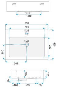 Rea Alison, asztali mosogató 610x460x120 mm, fehér fényes, REA-U6021