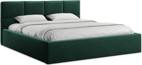 Sötétzöld bársony kárpitozott ágyneműtartós franciaágy ágyráccsal 140x200 cm Hiko – Makamii