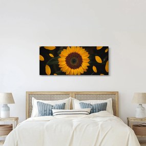 Kép - Napraforgók és a virágszirmok (120x50 cm)