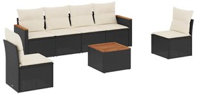 vidaXL 7 részes fekete polyrattan kerti ülőgarnitúra párnával