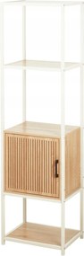 Magas fehér fém és fa polcos állvány 43x33x153 cm Vékony Magas Loft Stílusú Oszlop