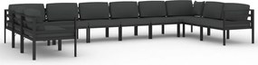 vidaXL 10 részes antracitszürke alumínium kerti ülőgarnitúra párnákkal