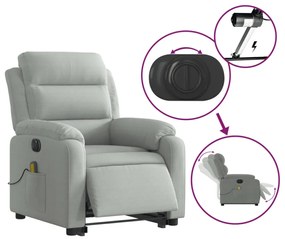 elektromos felállást segítő világosszürke bársony masszázsfotel