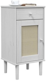 SENJA fehér rattanhatású tömör fenyő éjjeliszekrény 40x35x80 cm