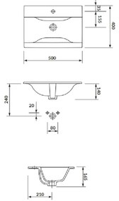 Cersanit S801-458 - Falra szerelhető fürdőszobai szekrény mosdóval NIKO 50x40 cm, dió