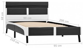 szürke LED-es műbőr ágykeret 90 x 200 cm