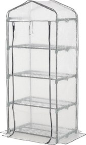Outsunny mini üvegház polcokkal, PVC takaróval és feltekerhető ajtóval — télálló paradicsomház erkélyre és kertbe, 70 x 50 x 160 cm — fehér | Aosom