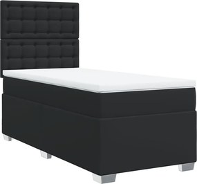 vidaXL fekete műbőr rugós ágy matraccal 90 x 200 cm