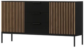 Komód MEORATI 150x40 cm, fekete/tölgy artisan
