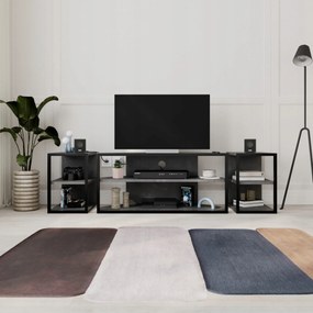 Tv állvány szett 2 lerakóasztal Houseland Echo retró szürke/fekete