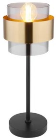 Globo 15560T Asztali lámpa fém fekete váz, üveg búra réz dekor gyűrűvel. Billenőkapcsolóval, ø: 180mm, M: 470mm, kábel: 1500mm, exkl. 1x E27 60W 230V