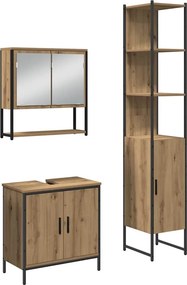 vidaXL Fürdőszoba bútor szett polcokkal tárolóval 3 pcs Barna Faanyag